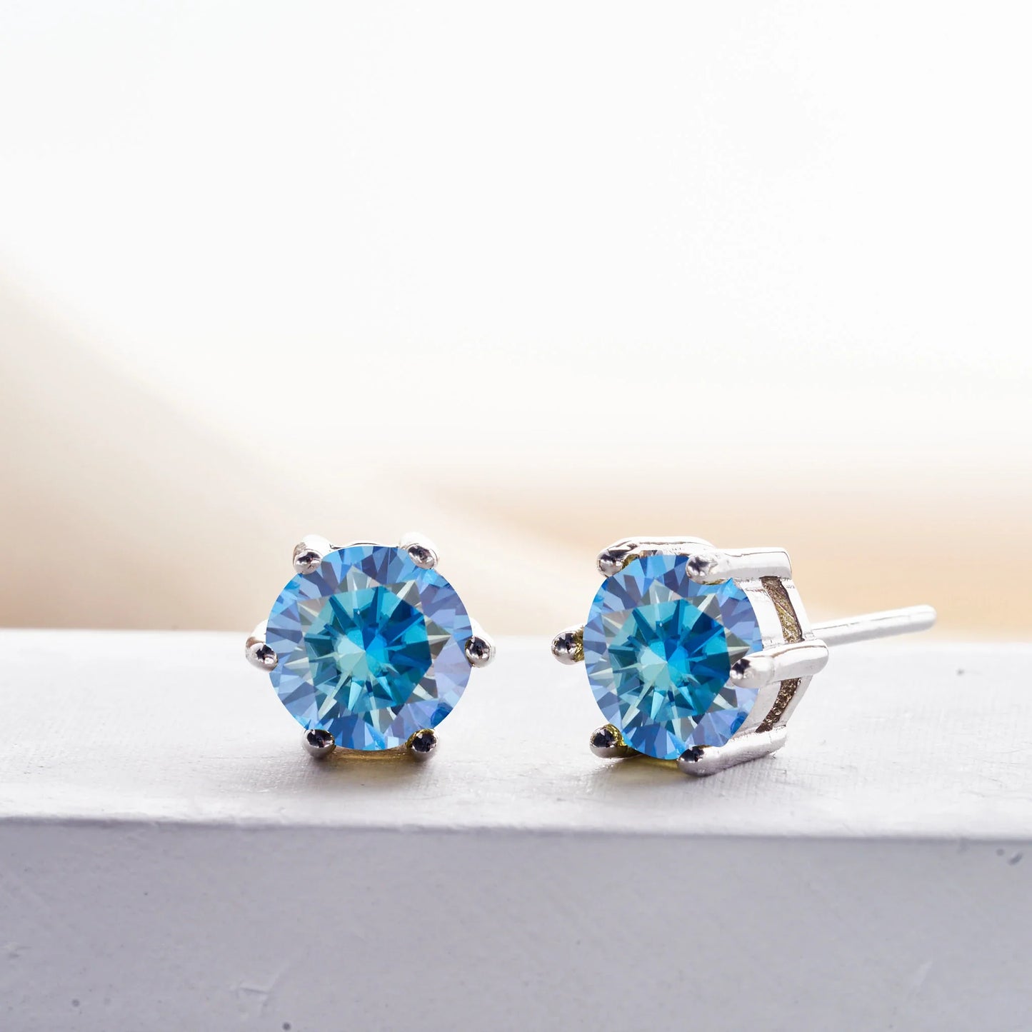 Royal Blue Moissanite Stud Earrings 2ct Total D VVS 925 Sterling Silver