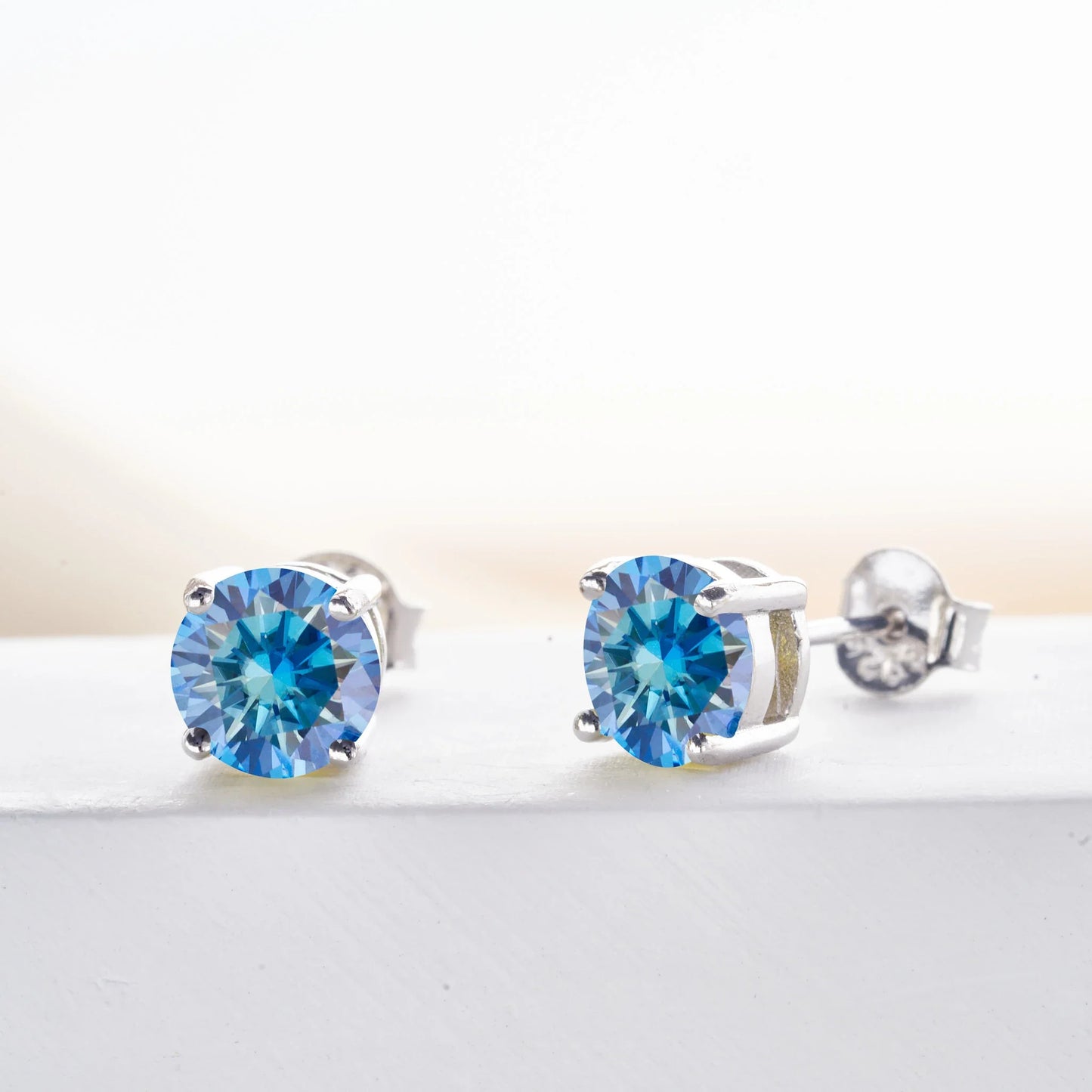 Royal Blue Moissanite Stud Earrings 2ct Total D VVS 925 Sterling Silver