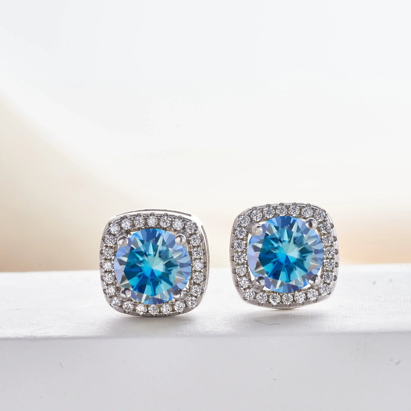 Royal Blue Moissanite Stud Earrings 2ct Total D VVS 925 Sterling Silver
