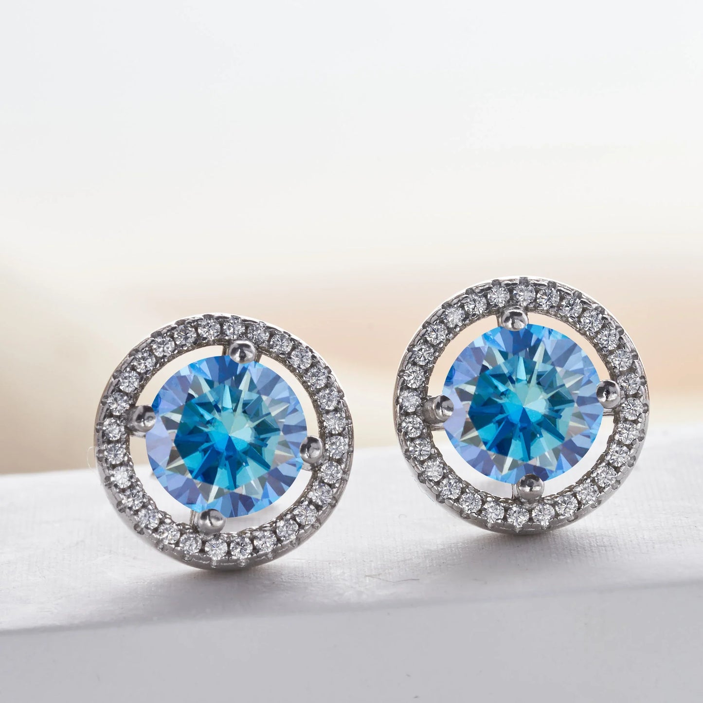 Royal Blue Moissanite Stud Earrings 2ct Total D VVS 925 Sterling Silver