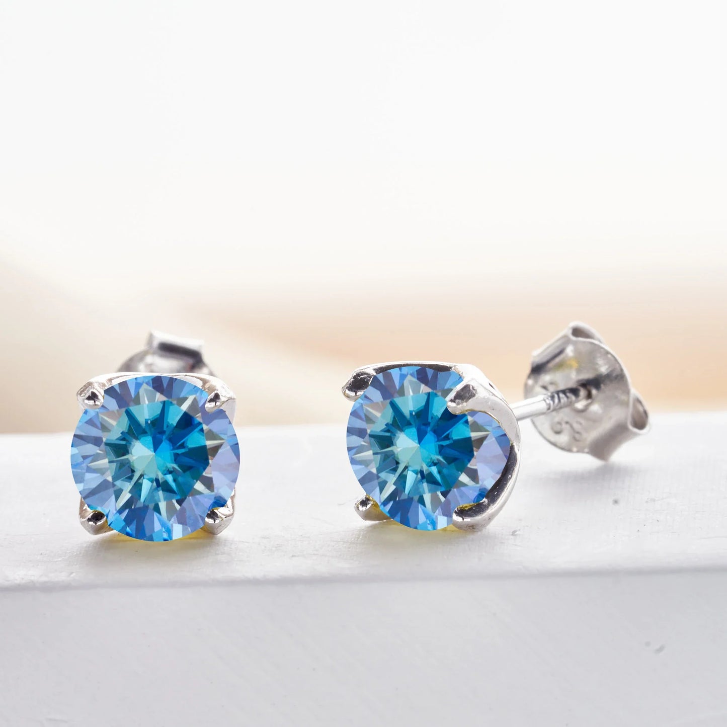 Royal Blue Moissanite Stud Earrings 2ct Total D VVS 925 Sterling Silver
