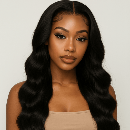 Royal Drip – Peluca frontal de encaje con ondas corporales (Negro natural)