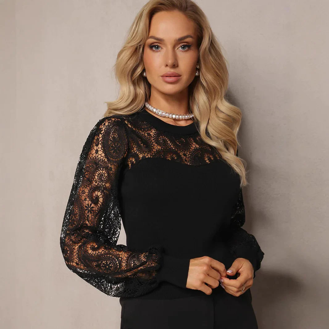 Lace Sleeve Round Neck T-Shirt