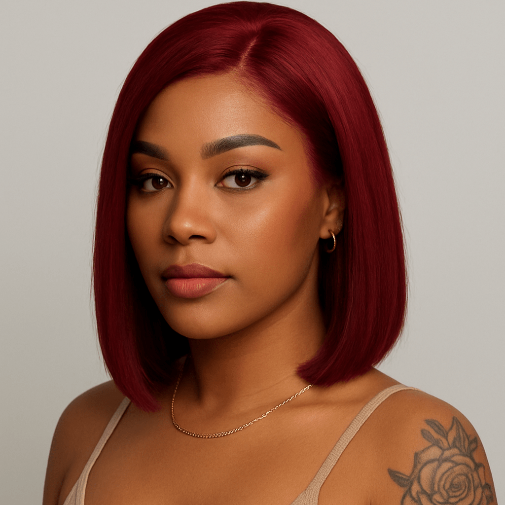 Ruby Cut – Peluca con encaje frontal, estilo bob recto (rojo borgoña)