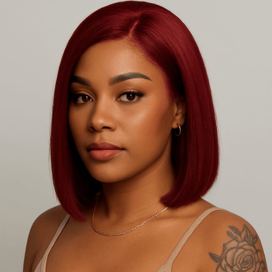 Ruby Cut – Peluca con encaje frontal, estilo bob recto (rojo borgoña)