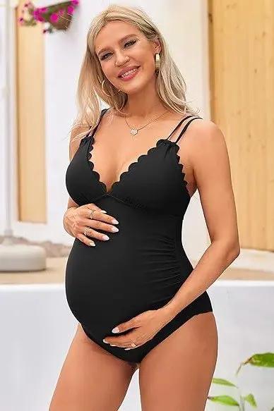 Traje de baño de maternidad - Soporte cómodo - Cuello en V con volantes y festones