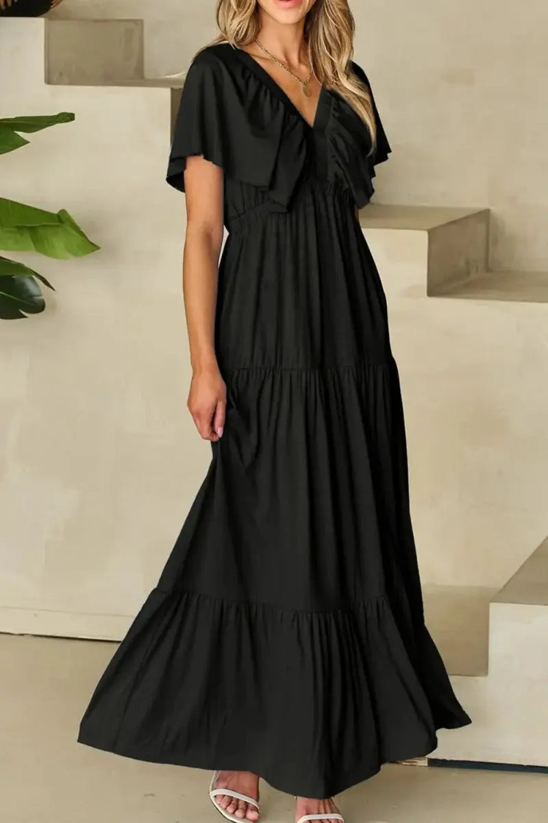 Women's Maxi Dress Maxi Dress - Ruffled V-Neck, Flowy & Flattering - Elegant