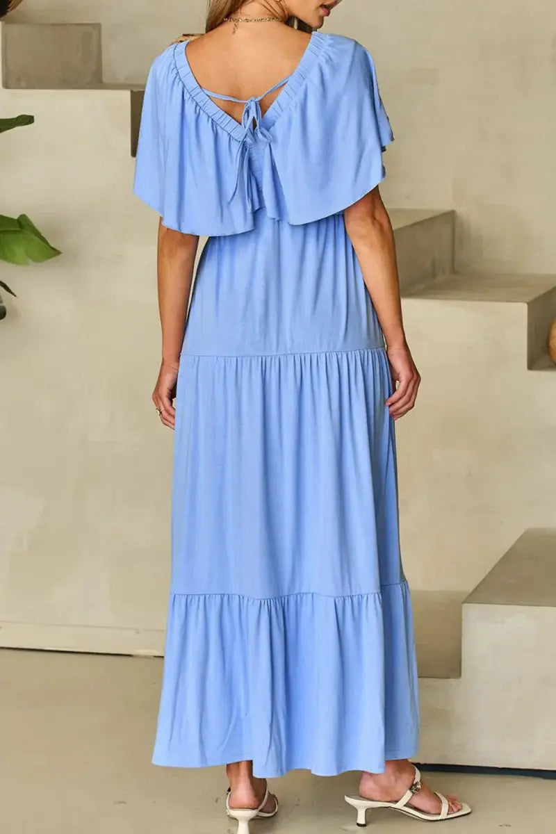 Women's Maxi Dress Maxi Dress - Ruffled V-Neck, Flowy & Flattering - Elegant