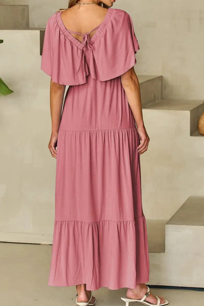 Women's Maxi Dress Maxi Dress - Ruffled V-Neck, Flowy & Flattering - Elegant