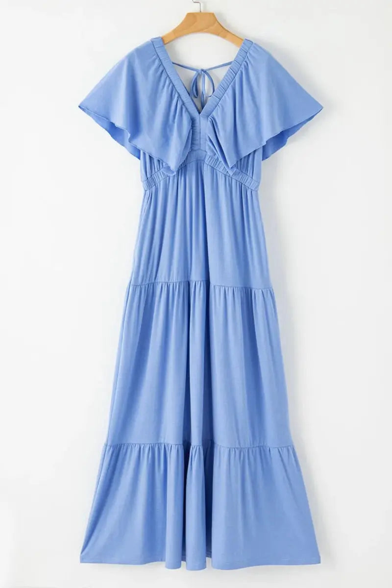 Women's Maxi Dress Maxi Dress - Ruffled V-Neck, Flowy & Flattering - Elegant