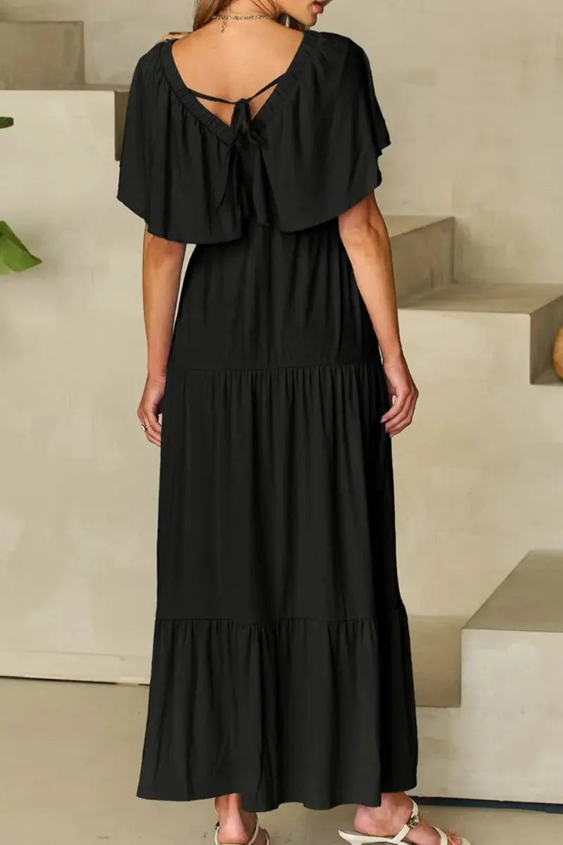 Women's Maxi Dress Maxi Dress - Ruffled V-Neck, Flowy & Flattering - Elegant