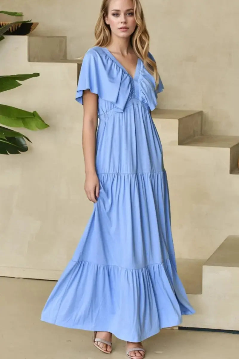 Women's Maxi Dress Maxi Dress - Ruffled V-Neck, Flowy & Flattering - Elegant