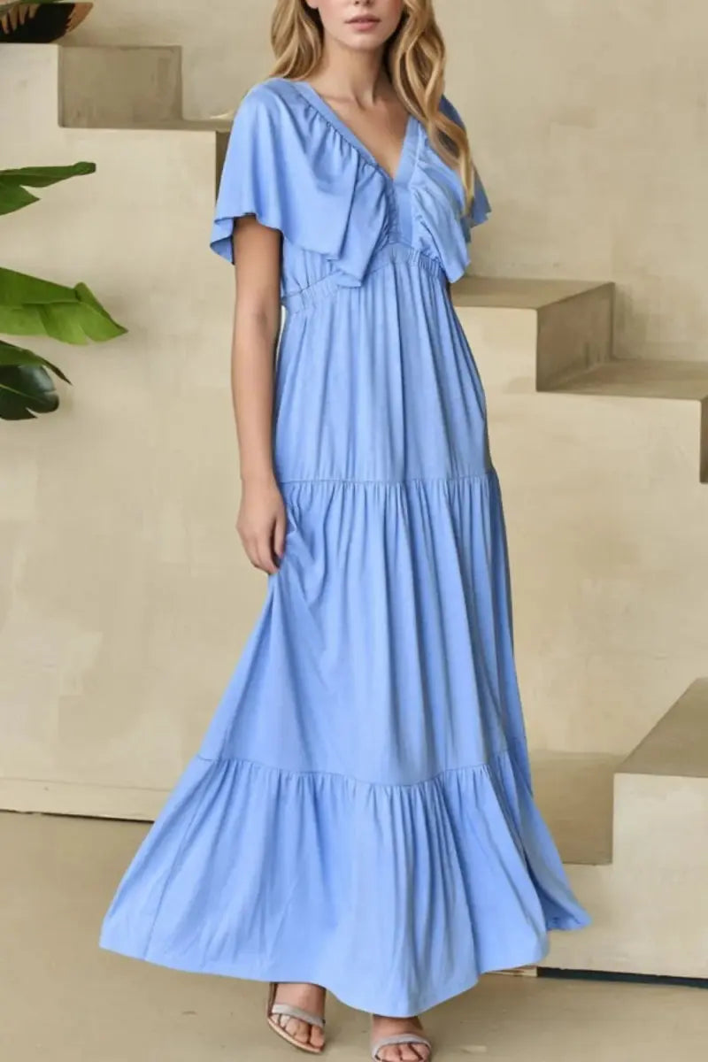 Women's Maxi Dress Maxi Dress - Ruffled V-Neck, Flowy & Flattering - Elegant