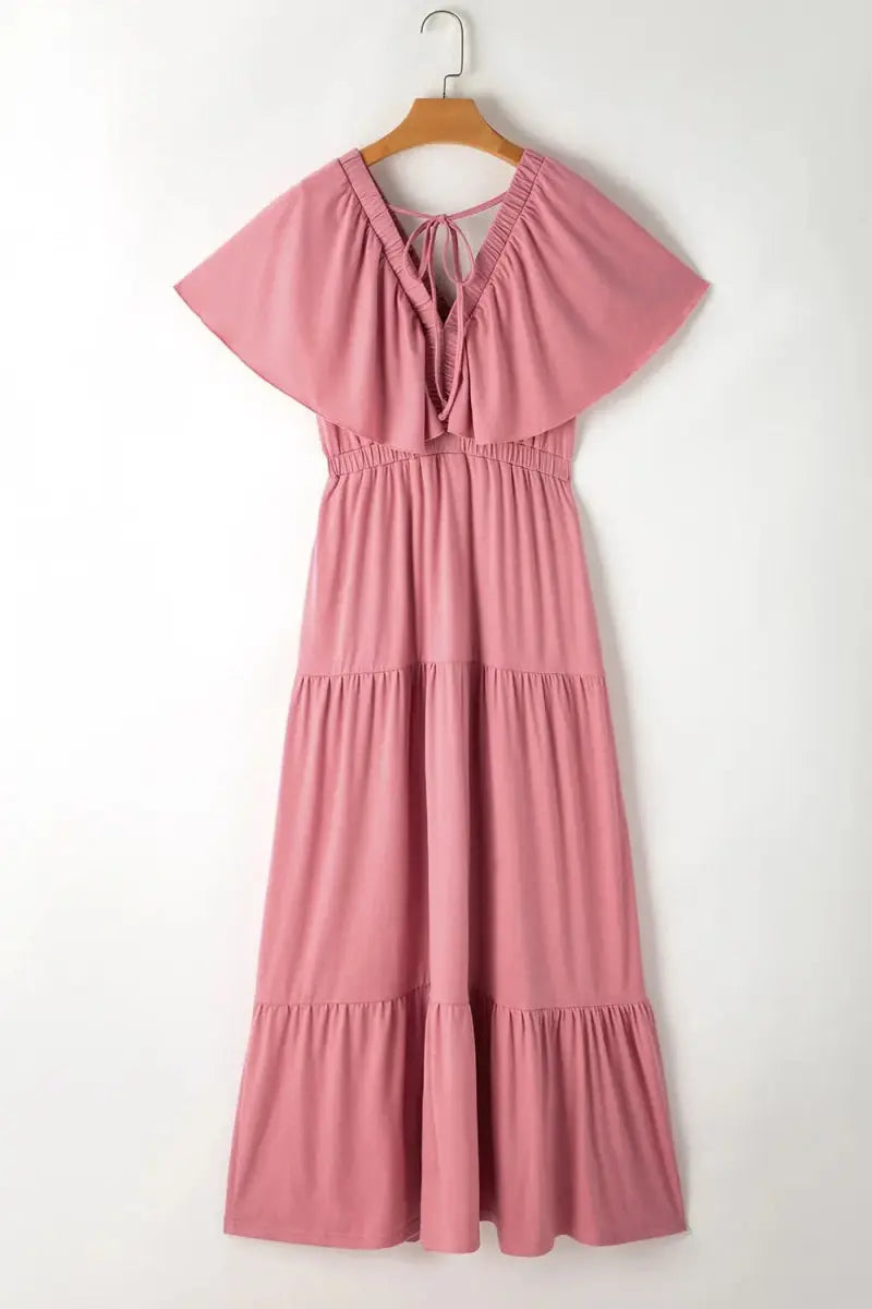 Women's Maxi Dress Maxi Dress - Ruffled V-Neck, Flowy & Flattering - Elegant
