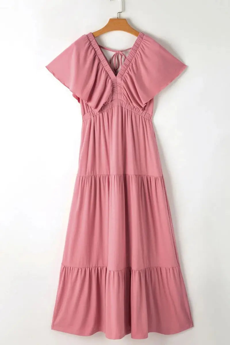Women's Maxi Dress Maxi Dress - Ruffled V-Neck, Flowy & Flattering - Elegant