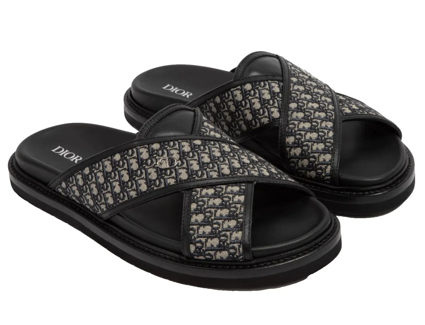 Dior Mens Aqua Sandal Beige Black Blue Oblique Jacquard Logo Slide Slip On