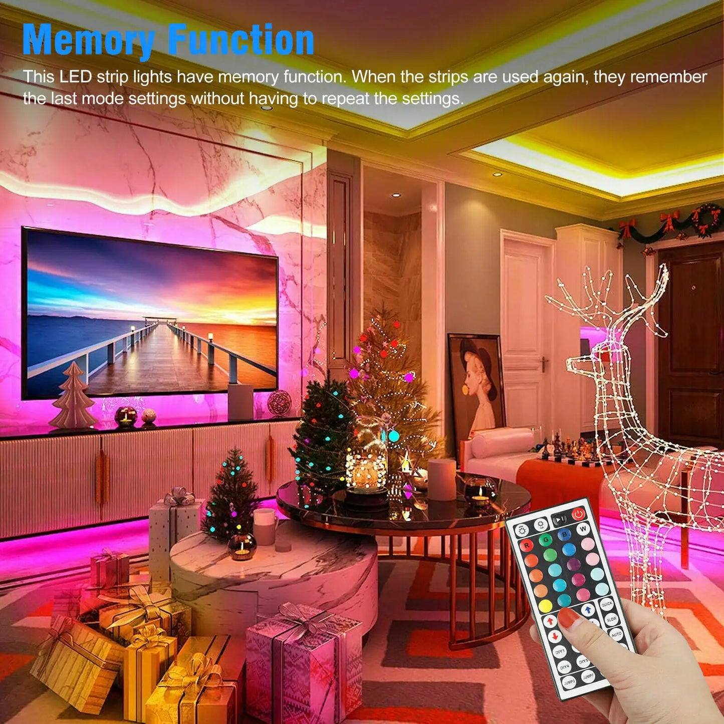 Tira de luces LED SMD flexible de 32 pies 3528 RGB con control remoto para habitación, TV, fiestas, bar