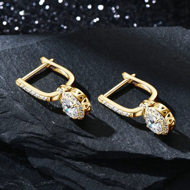Lock-Style Halo Moissanite Drop Earrings in Sterling Silver