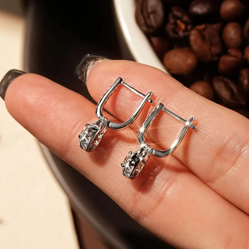 Lock-Style Halo Moissanite Drop Earrings in Sterling Silver