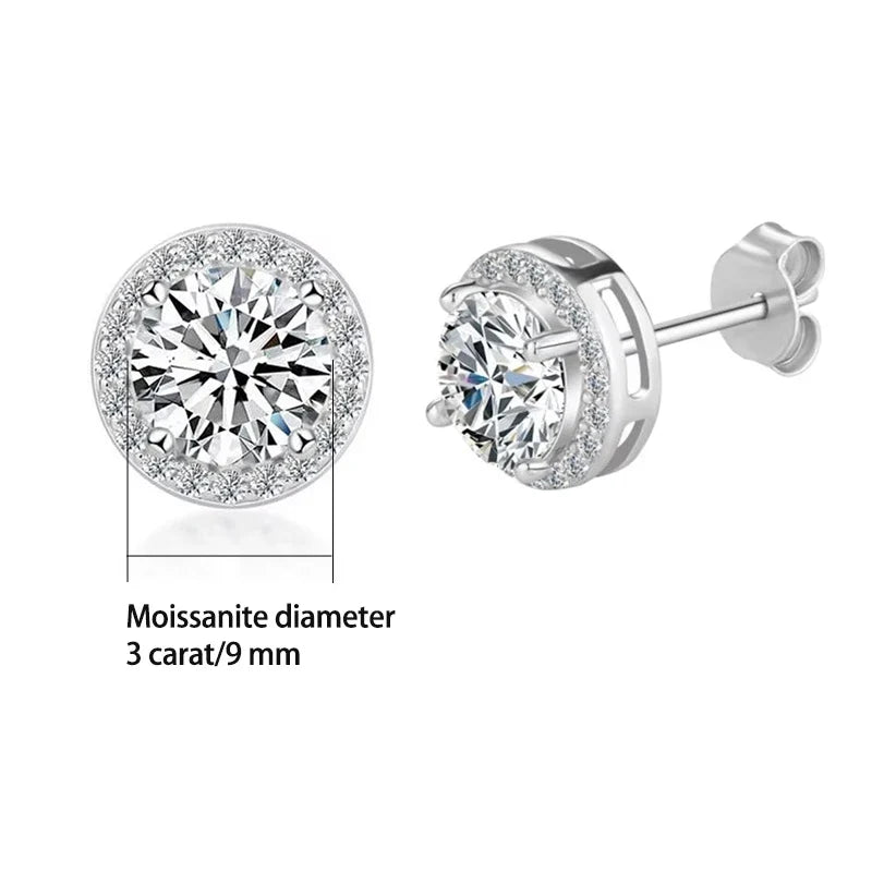 Bridal Round Halo Moissanite Stud Earrings in Sterling Silver