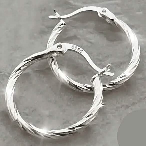 S925 Sterling Silver Geometric Twist Circle Hoop Earrings