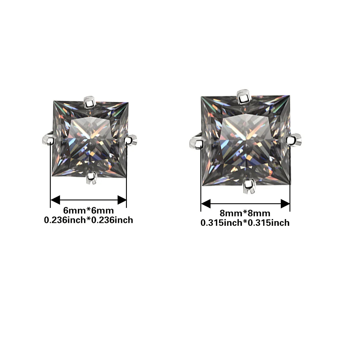 S925 Sterling Silver Gray Princess Cut Moissanite Stud Earrings for Women