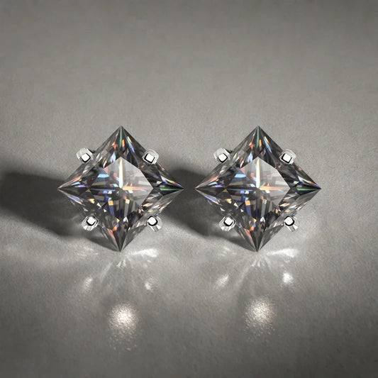 S925 Sterling Silver Gray Princess Cut Moissanite Stud Earrings for Women