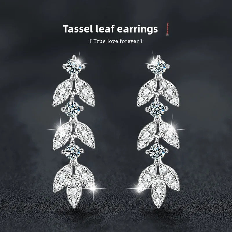 S925 Sterling Silver Moissanite Dangle Earrings Fringe Drop Studs for Women