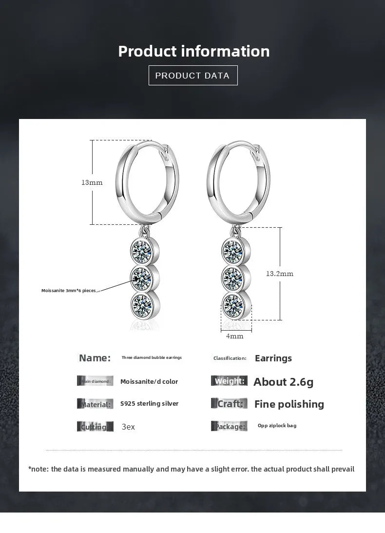 S925 Sterling Silver Moissanite Dangle Earrings Fringe Drop Studs for Women