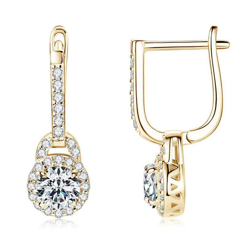 Lock-Style Halo Moissanite Drop Earrings in Sterling Silver