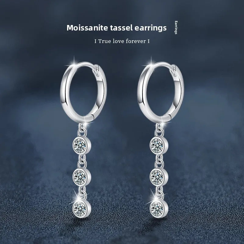 S925 Sterling Silver Moissanite Dangle Earrings Fringe Drop Studs for Women