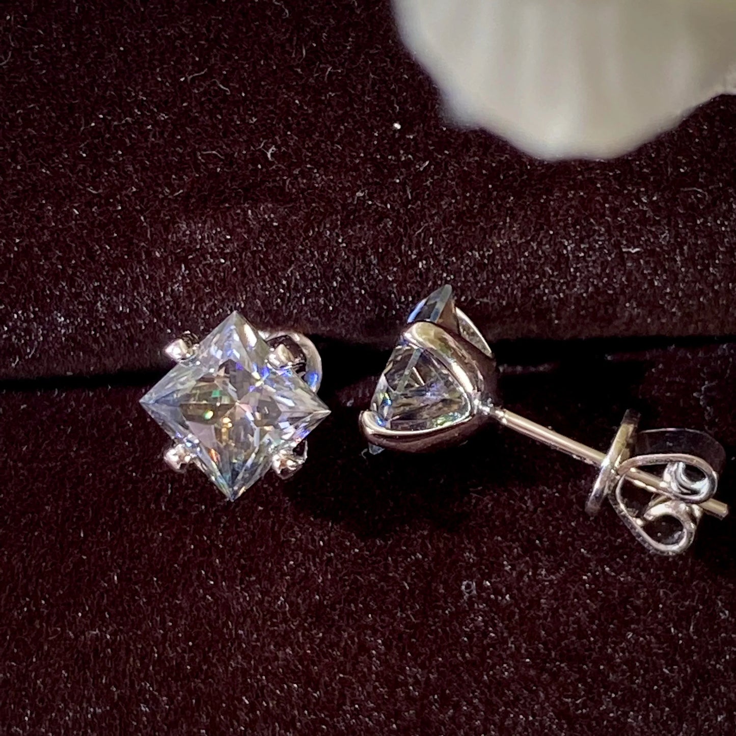 S925 Sterling Silver Gray Princess Cut Moissanite Stud Earrings for Women