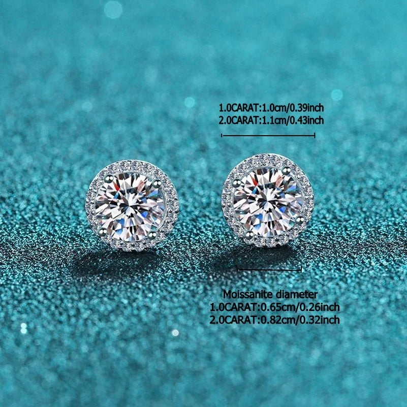 Bridal Round Halo Moissanite Stud Earrings in Sterling Silver