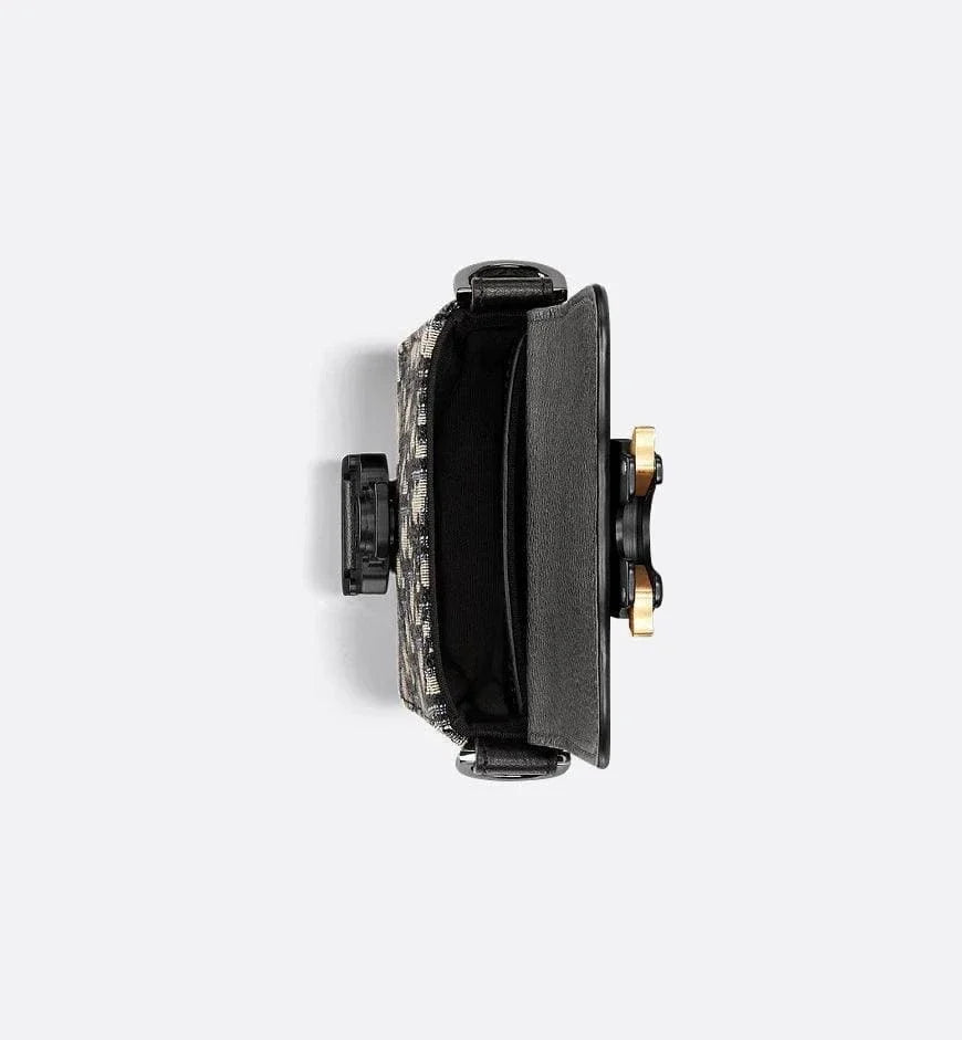 Saddle Vertical Pouch with Strap Beige and Black Dior Oblique Jacquard with Black Grained Calfskin