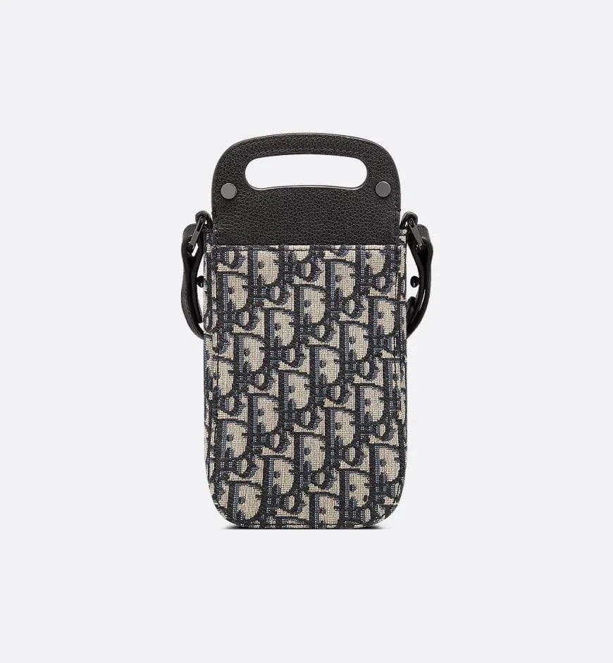 Saddle Vertical Pouch with Strap Beige and Black Dior Oblique Jacquard with Black Grained Calfskin