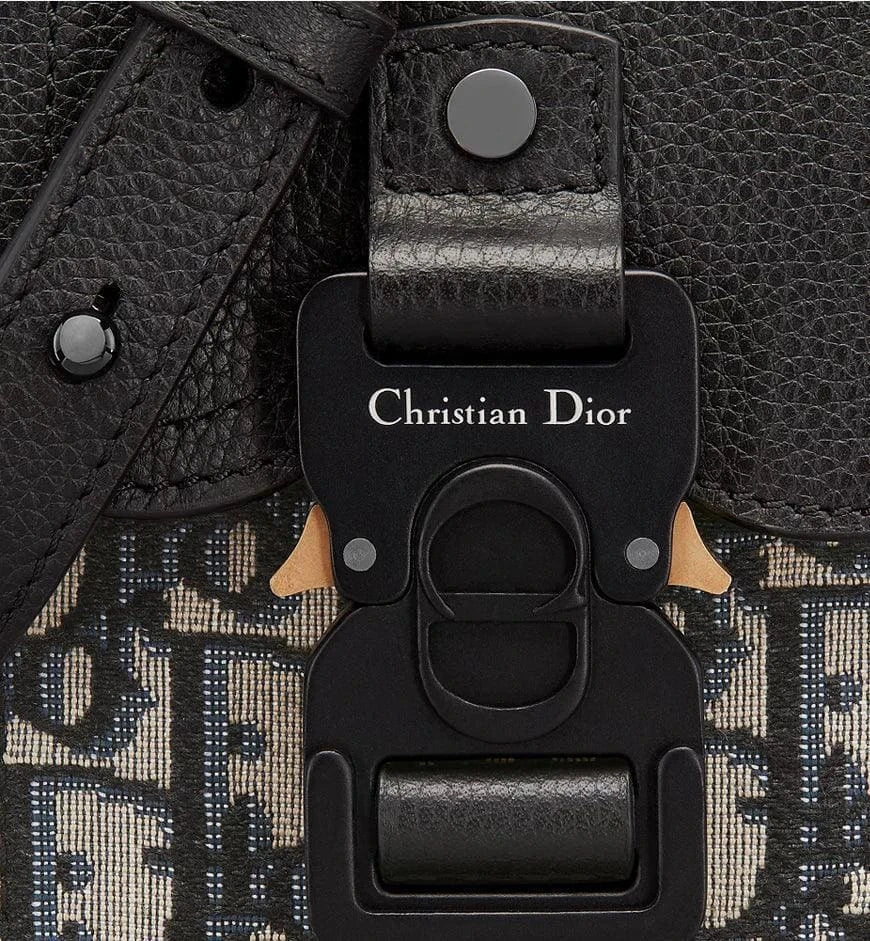 Saddle Vertical Pouch with Strap Beige and Black Dior Oblique Jacquard with Black Grained Calfskin