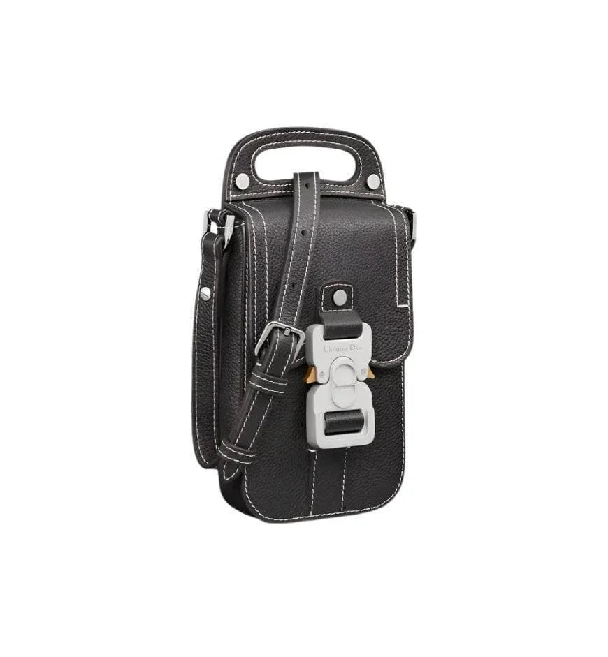 Saddle Vertical Pouch with Strap Black Dior Oblique Jacquard with Black Grained Calfskin