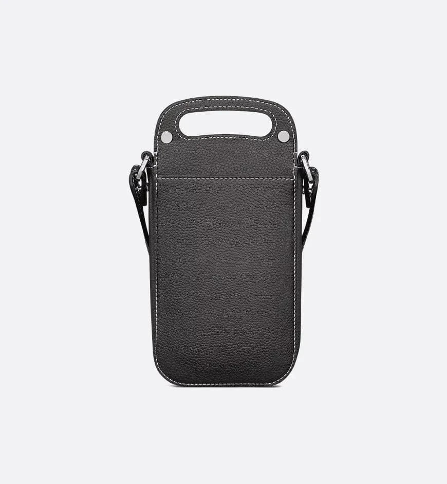 Saddle Vertical Pouch with Strap Black Dior Oblique Jacquard with Black Grained Calfskin