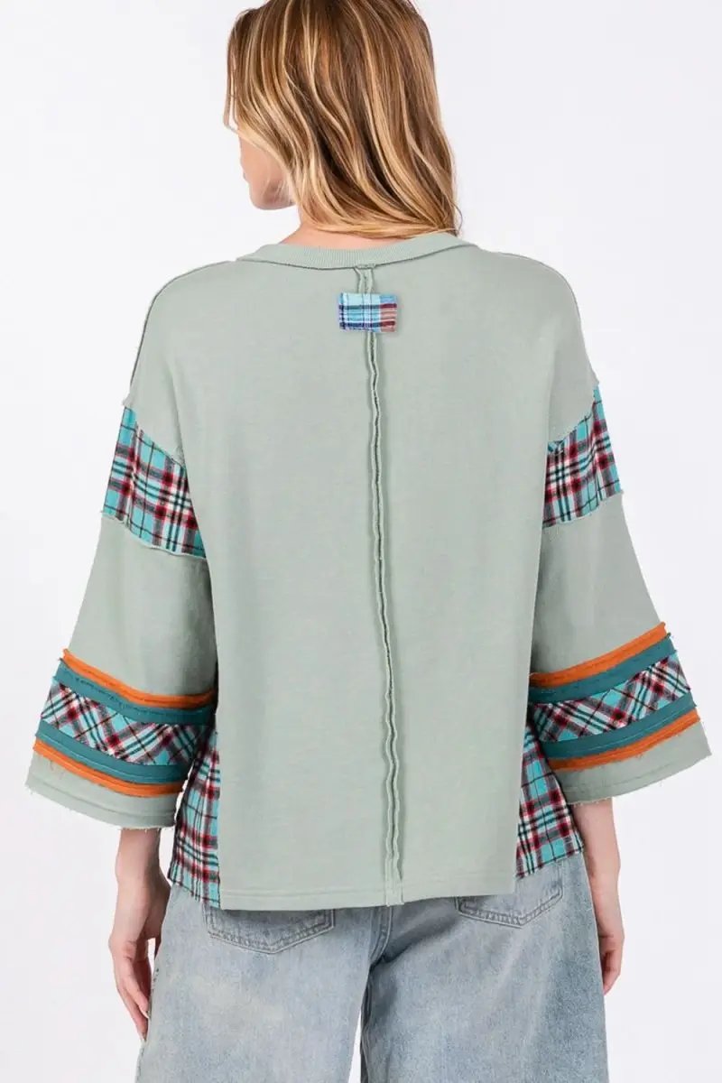 T-Shirts Trendsi Plaid Patch Top Women's Casual Tee - Soft & Trendy T-Shirt