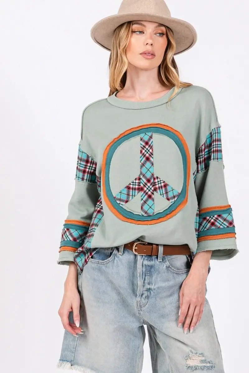 T-Shirts Trendsi Plaid Patch Top Women's Casual Tee - Soft & Trendy T-Shirt
