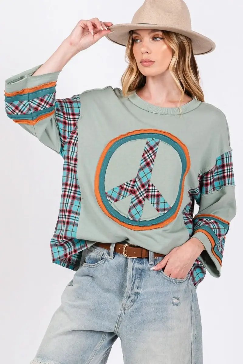 T-Shirts Trendsi Plaid Patch Top Women's Casual Tee - Soft & Trendy T-Shirt
