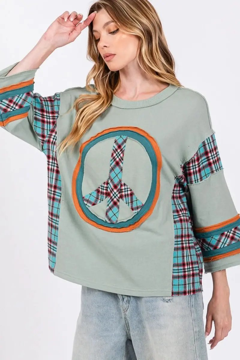 T-Shirts Trendsi Plaid Patch Top Women's Casual Tee - Soft & Trendy T-Shirt
