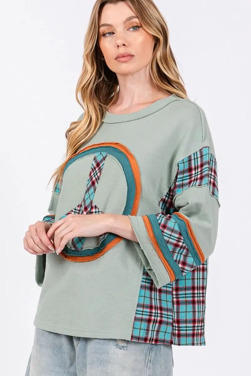 T-Shirts Trendsi Plaid Patch Top Women's Casual Tee - Soft & Trendy T-Shirt