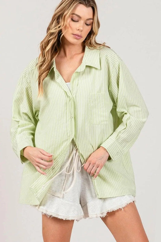 Camisas Trendsi Camisa de vestir a rayas para mujer con botones, top de oficina, corte refinado
