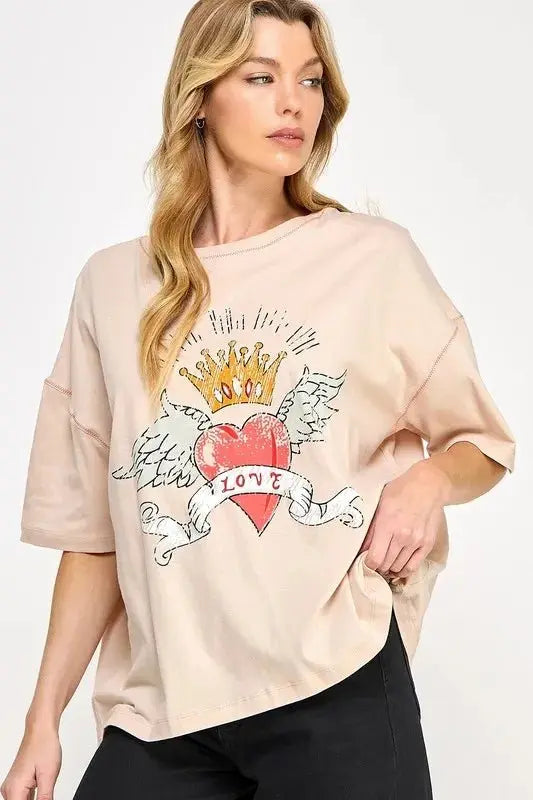 T-Shirts Trendsi SAGE+FIG Graphic Oversized Tee Women's Casual T-Shirt Soft & Comfy