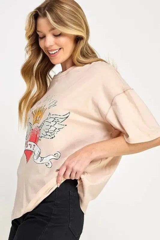 T-Shirts Trendsi SAGE+FIG Graphic Oversized Tee Women's Casual T-Shirt Soft & Comfy