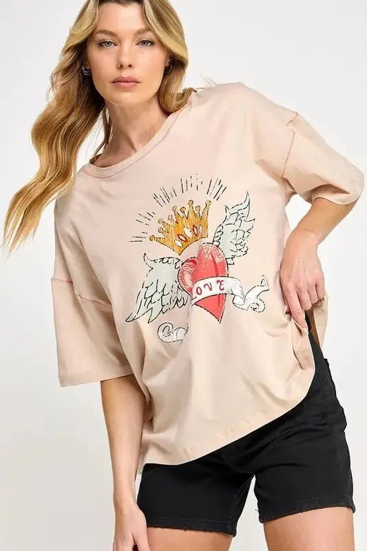 T-Shirts Trendsi SAGE+FIG Graphic Oversized Tee Women's Casual T-Shirt Soft & Comfy
