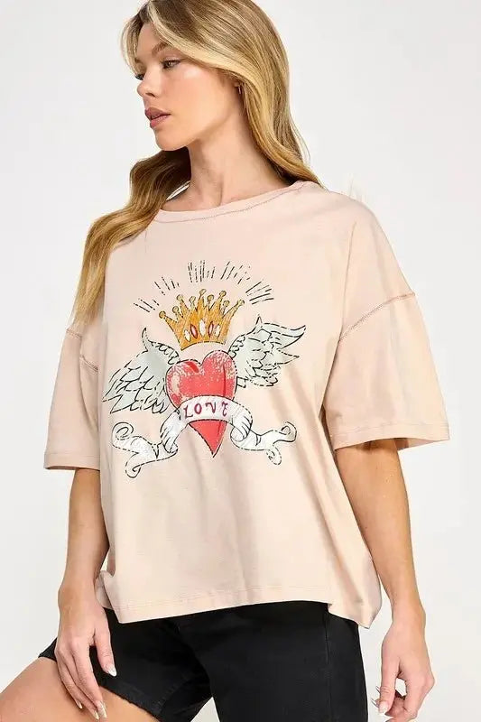 T-Shirts Trendsi SAGE+FIG Graphic Oversized Tee Women's Casual T-Shirt Soft & Comfy