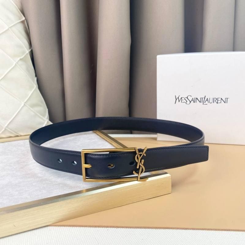 Saint Laurent Classic Monogram Square Buckle Belt Embossed Leather