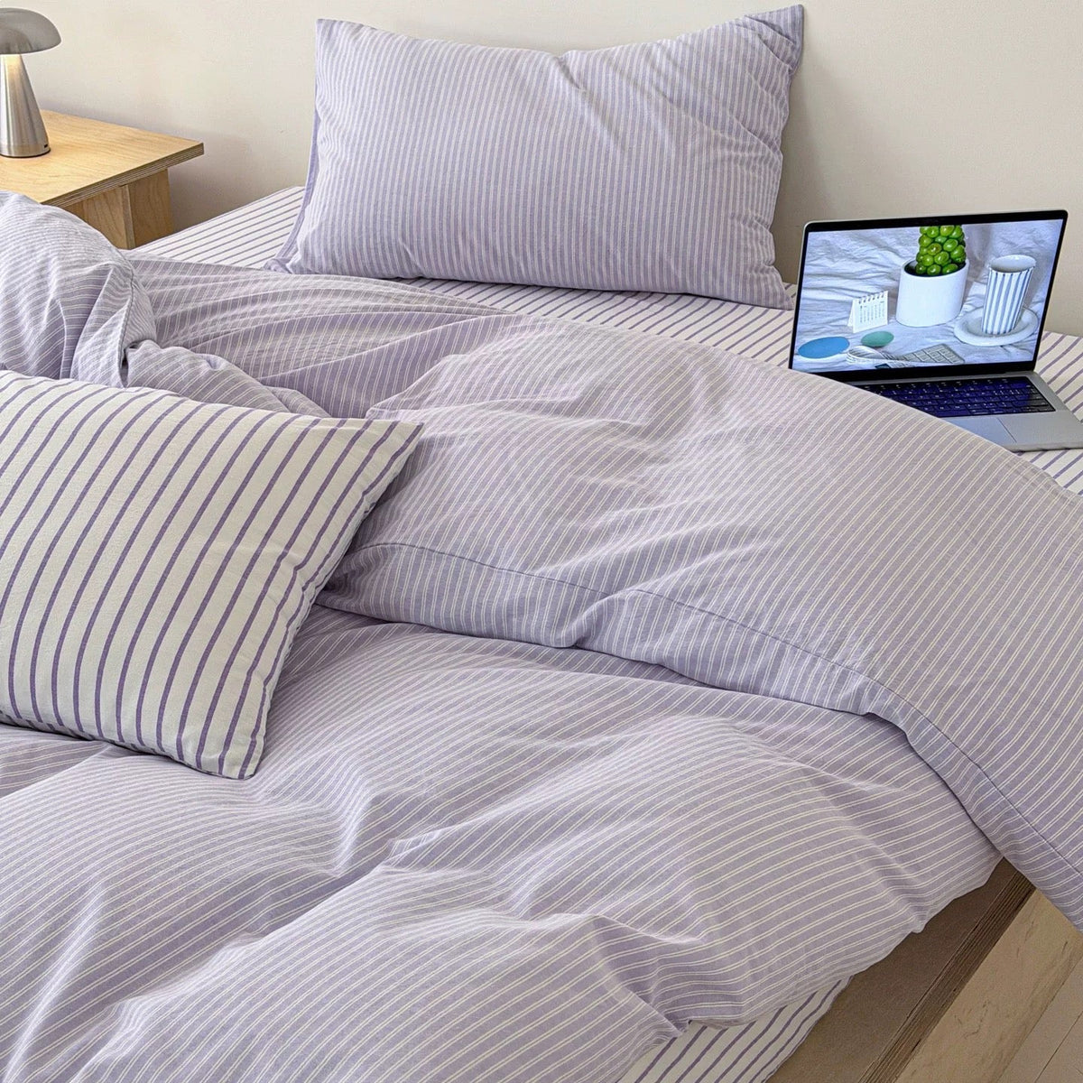 Lavender Pinstripe Cotton Duvet Cover Set